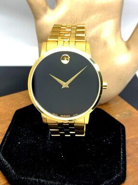Movado Men's Watch 0607203 Museum Black Dial Swiss Quartz Gold Steel 40mm